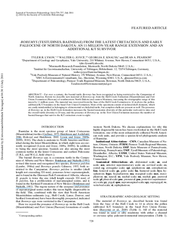 (PDF) Boremys (Testudines, Baenidae) from the latest Cretaceous and ...