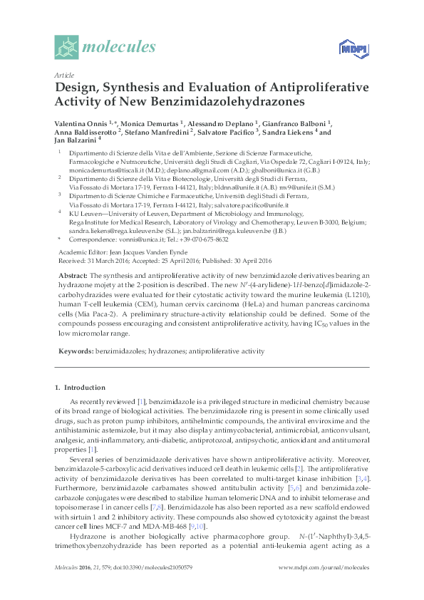 (PDF) Design, Synthesis and Evaluation of Antiproliferative Activity of ...