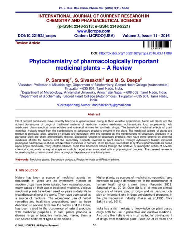 (PDF) Phytochemistry of pharmacologically important