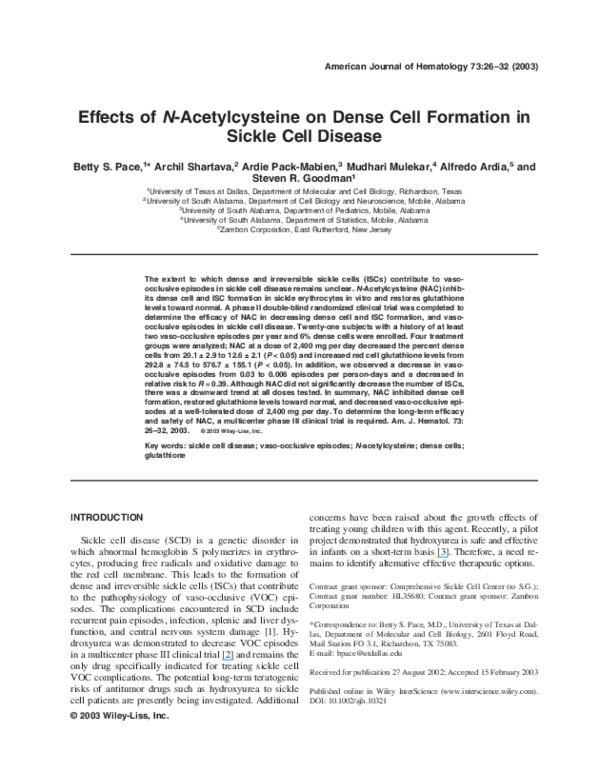 (PDF) Effects of N-acetylcysteine on dense cell formation in sickle ...