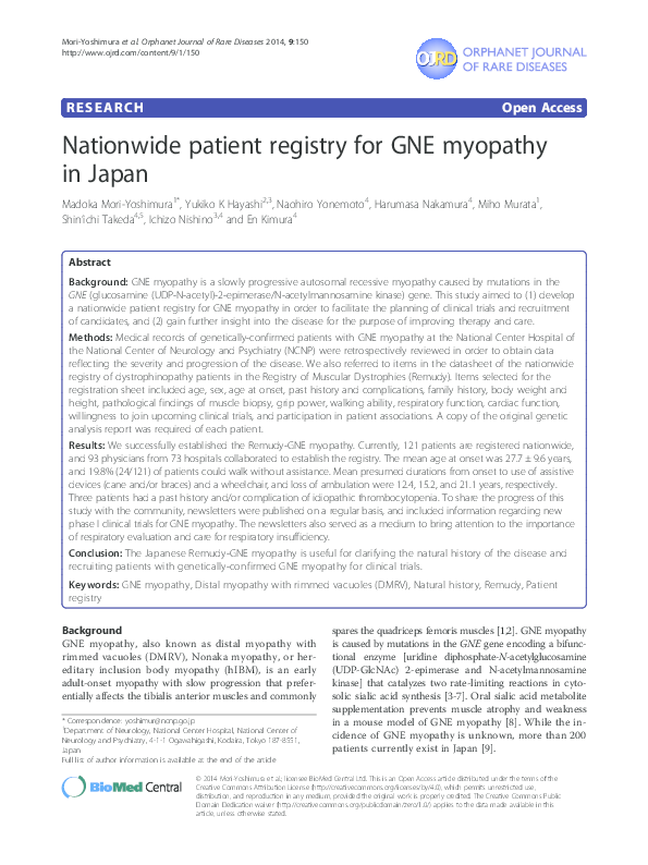 (PDF) Nationwide patient registry for GNE myopathy in Japan