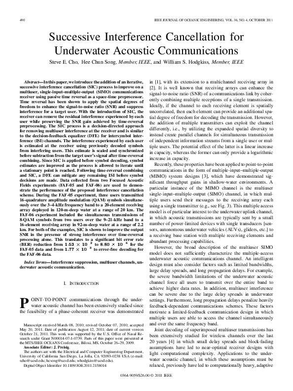(PDF) Successive Interference Cancellation for Underwater Acoustic ...