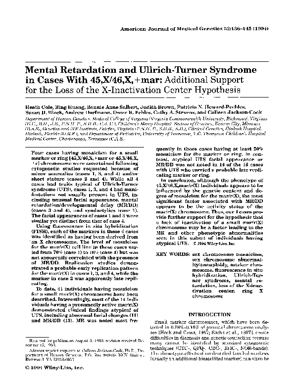(PDF) Mental retardation and UllrichTurner syndrome in cases with 45,X