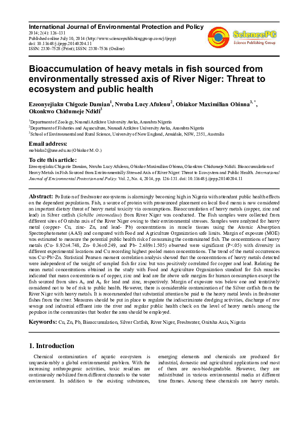 (PDF) Bioaccumulation of Heavy Metals in Fish Sourced from ...
