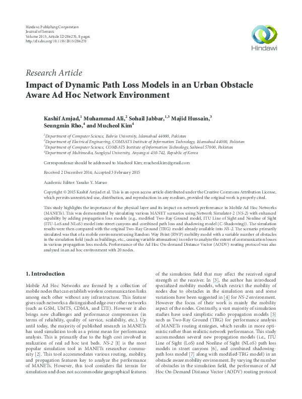(PDF) Impact of Dynamic Path Loss Models in an Urban Obstacle Aware Ad ...