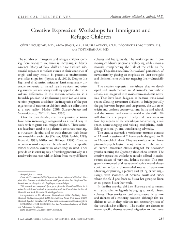 Creative Expression Workshops for Immigrant and Refugee Children