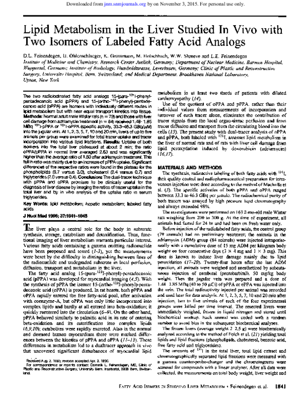 (PDF) Lipid metabolism in the liver studied in vivo with two isomers of ...