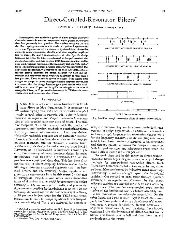 (PDF) PROCEEDINGS OF THE IRE Direct-Coupled-Resonator Filters