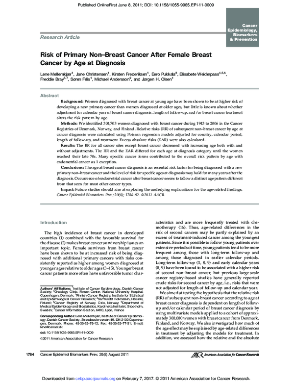 (PDF) Risk of Primary Non-Breast Cancer After Female Breast Cancer by ...