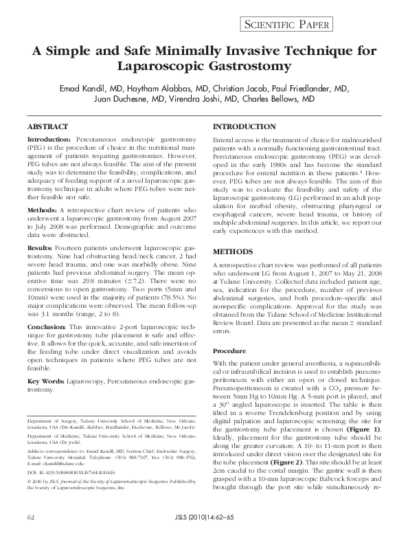 (PDF) A Simple and Safe Minimally Invasive Technique for Laparoscopic ...