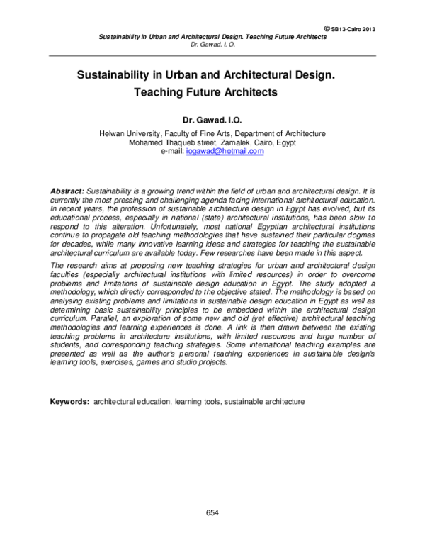 (PDF) Sustainability in Urban and Architectural Design. Teaching Future ...