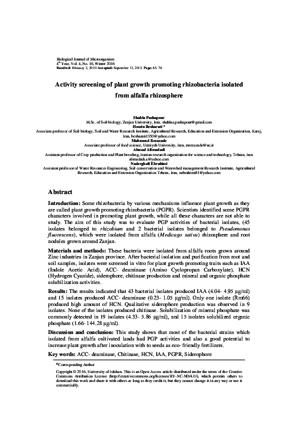 (PDF) Activity screening of plant growth promoting rhizobacteria ...