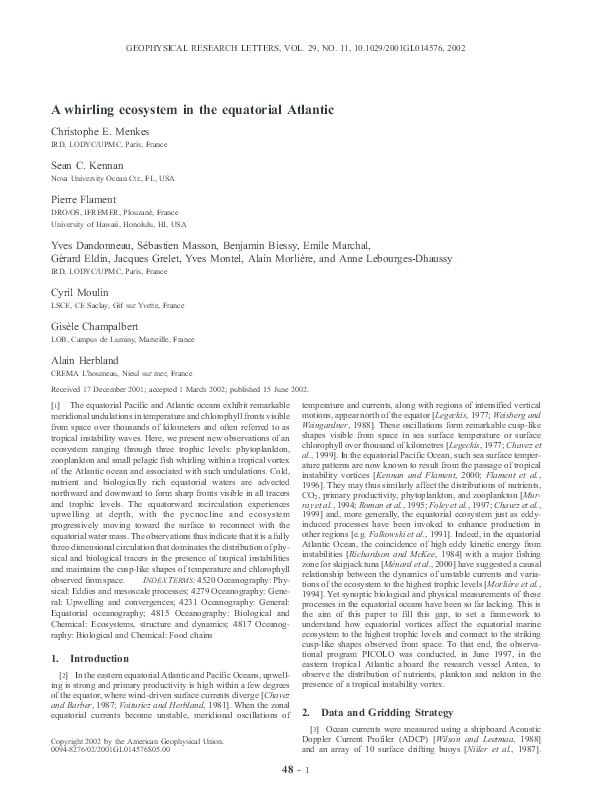 (PDF) A whirling ecosystem in the equatorial Atlantic