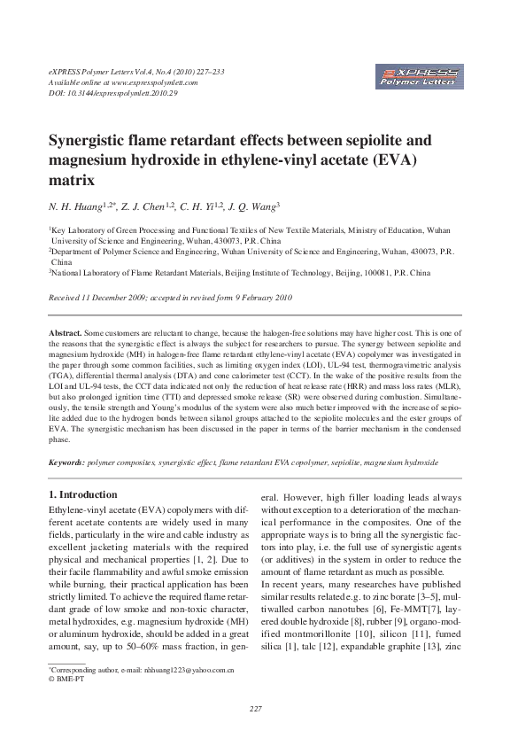 (PDF) Synergistic flame retardant effects between sepiolite and COMAN