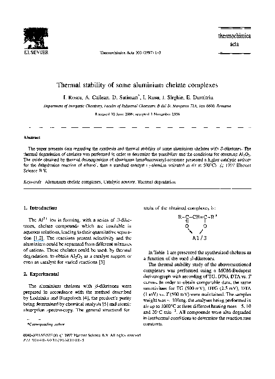 (PDF) Thermal stability of some aluminium chelate complexes