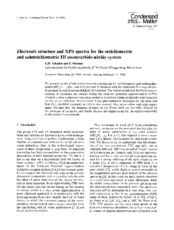(PDF) Electronic structure and XPS spectra for the stoichiometric and ...