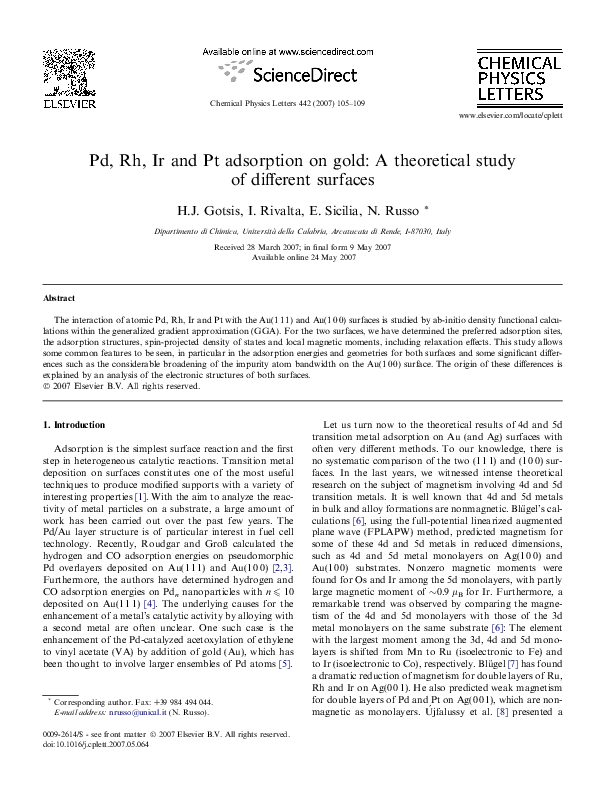 (PDF) Pd, Rh, Ir and Pt adsorption on gold: A theoretical study of ...