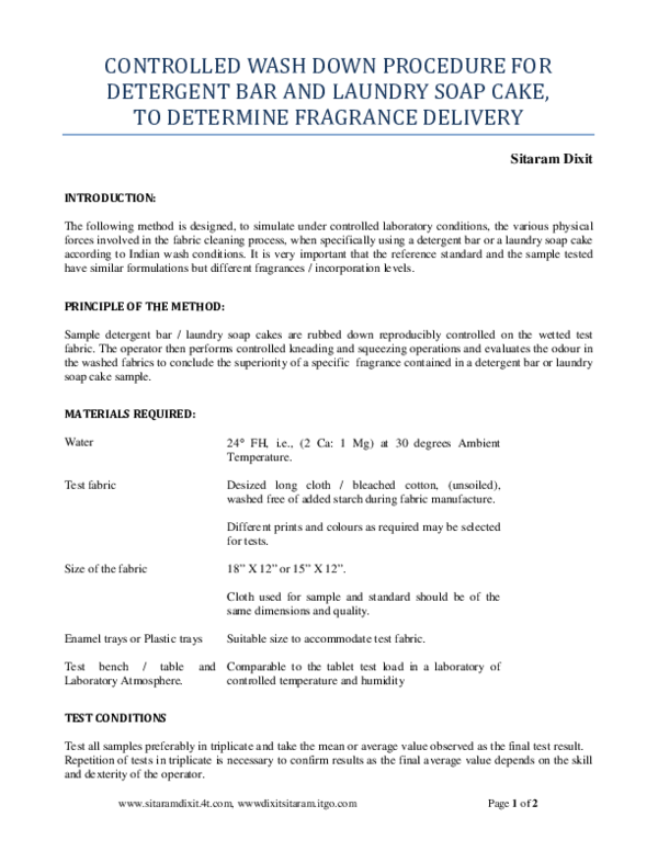 (PDF) CONTROLLED WASH DOWN PROCEDURE FOR DETERGENT BAR AND LAUNDRY SOAP CAKE Sitaram Dixit