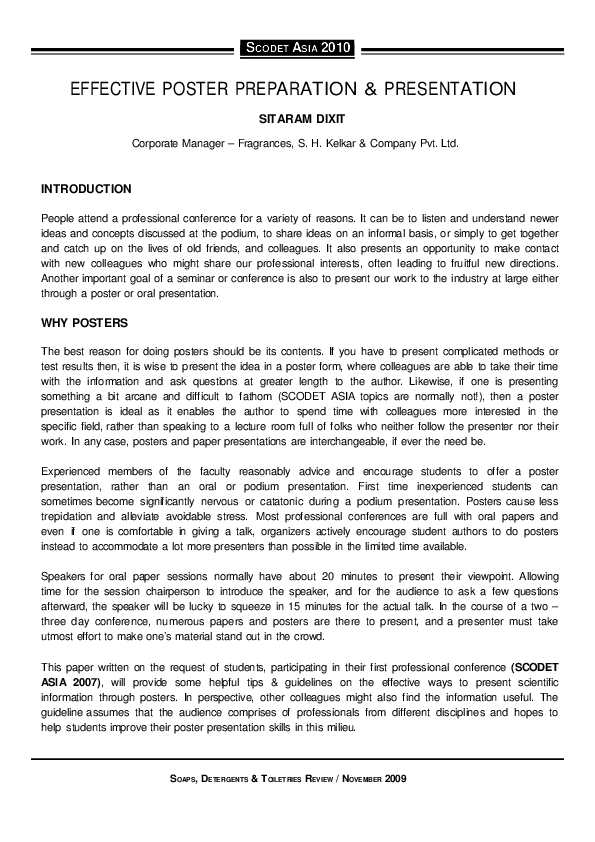 (PDF) EFFECTIVE POSTER PREPARATION & PRESENTATION Sitaram Dixit