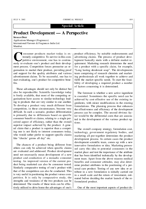 (PDF) Product Development A perspective