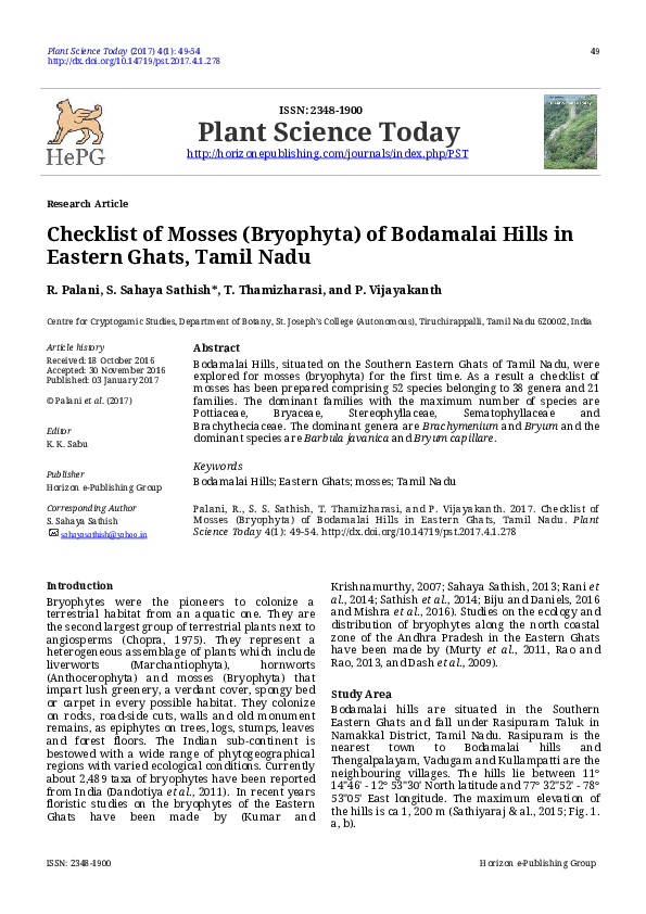 (PDF) Checklist of Mosses (Bryophyta) of Bodamalai Hills in Eastern ...