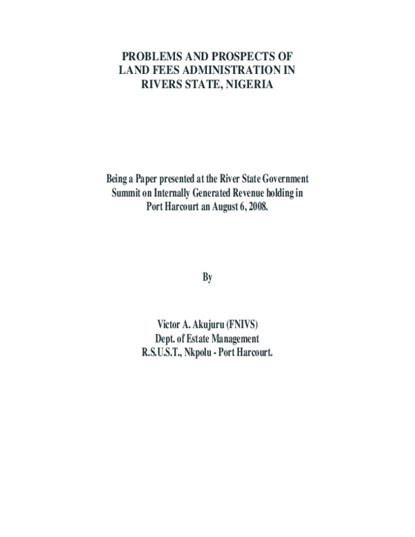  PDF Problems And Prospects Of Land Fees Administration In Rivers 