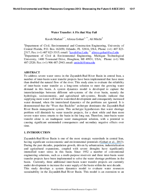 (PDF) Water Transfer: A Fix that May Fail