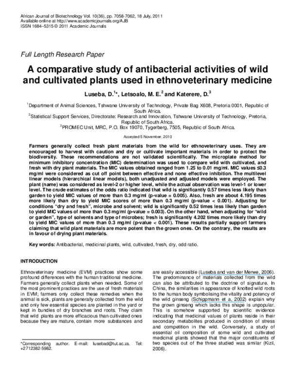 (PDF) A comparative study of antibacterial activities of wild and ...