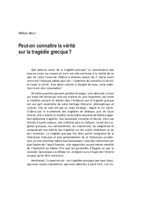 (PDF) Peuton connaître la vérité sur la tragédie grecque