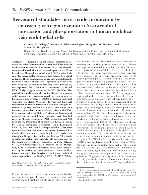 (PDF) Resveratrol stimulates nitric oxide production by increasing estrogen receptor alphaSrc