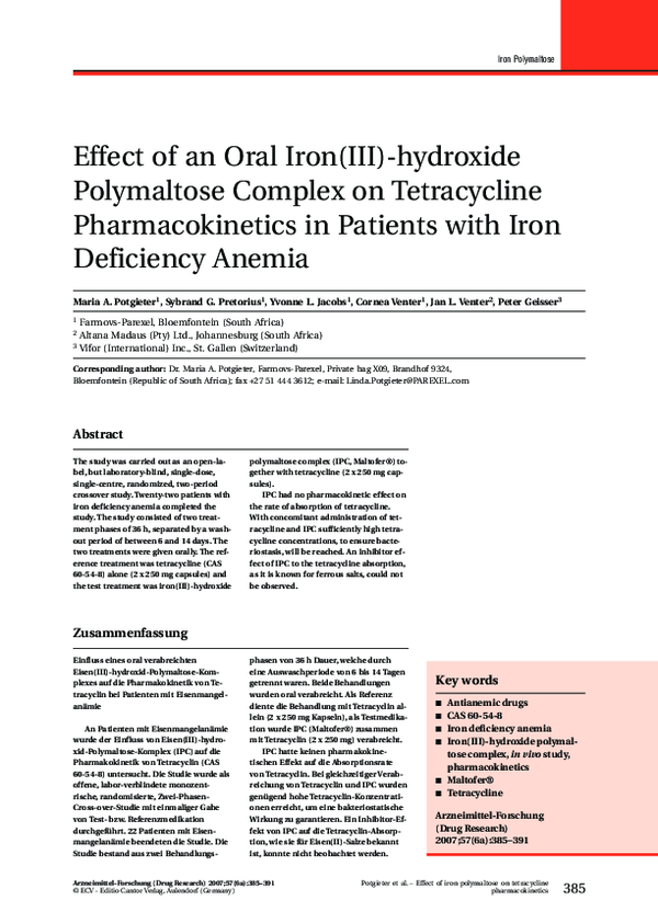 (PDF) Effect of an Oral Iron(III)hydroxide Polymaltose Complex on