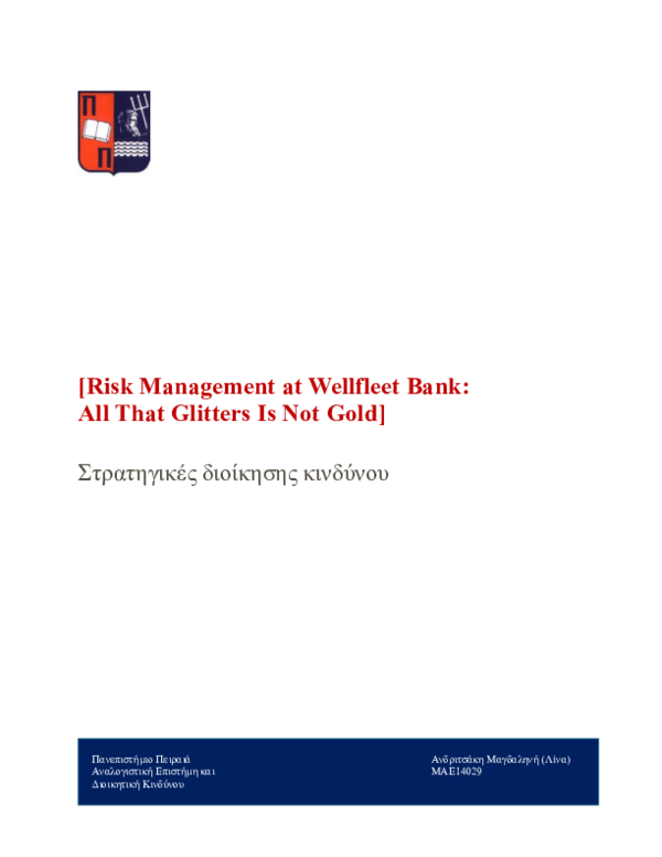 (PDF) Risk Management at Wellfleet Bank All That Glitters Is Not Gold