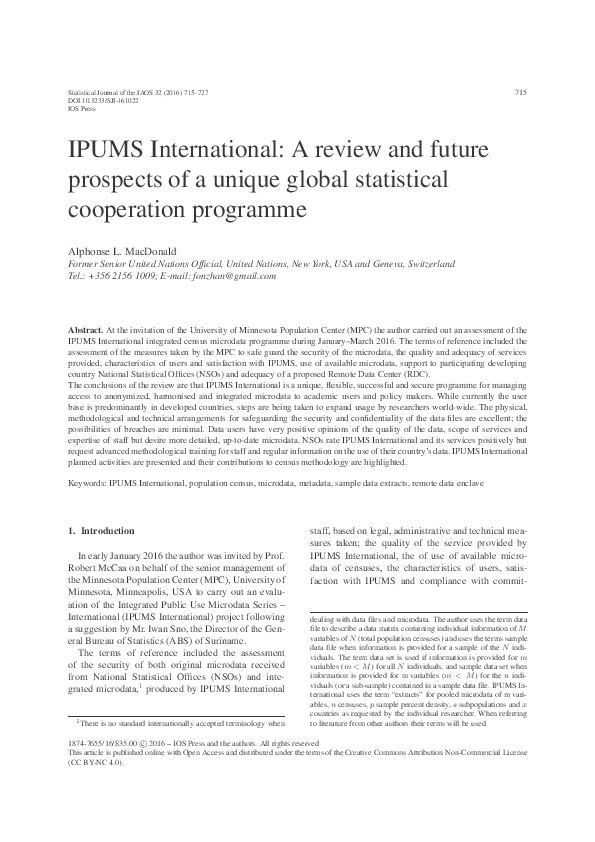 (PDF) IPUMS International: A review and future prospects of a unique ...