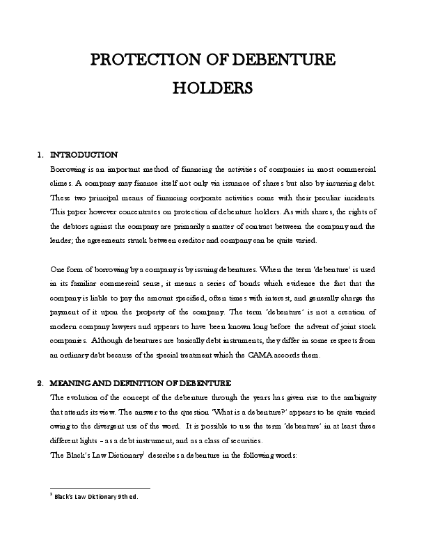(PDF) PROTECTION OF DEBENTURE HOLDERS Ajayi Daniel Academia.edu
