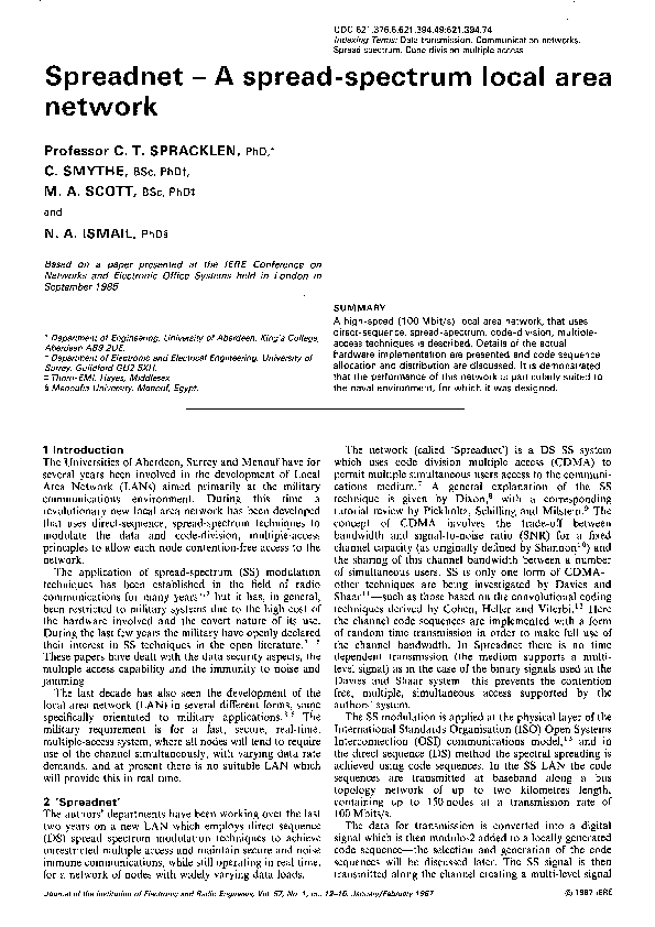 (PDF) Spreadnet — a spread-spectrum local area network | Nabil Ismail ...