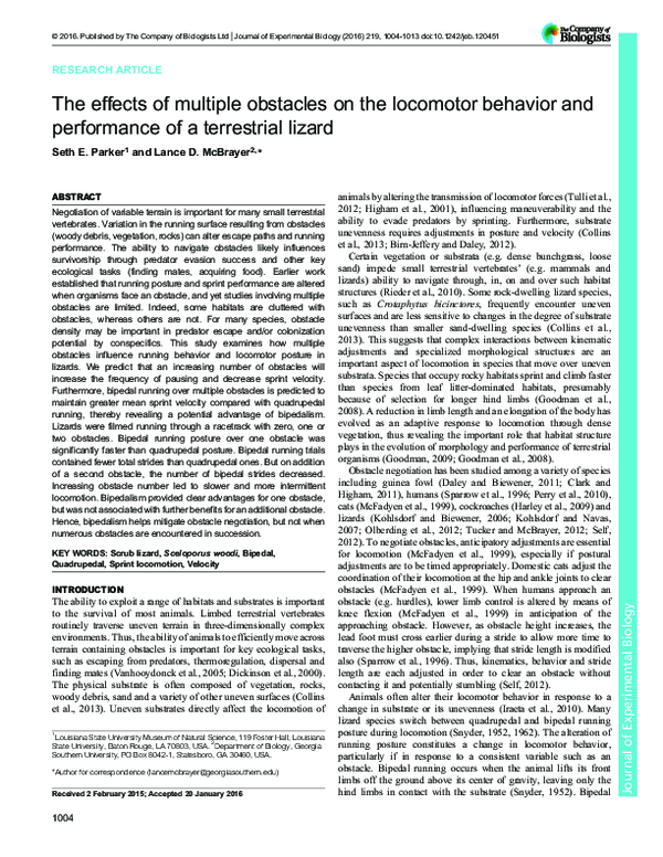 (PDF) The effects of multiple obstacles on the locomotor behavior and ...
