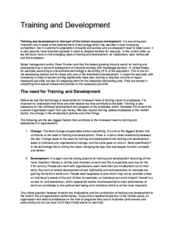 (DOC) Training and Development The need for Training and Development
