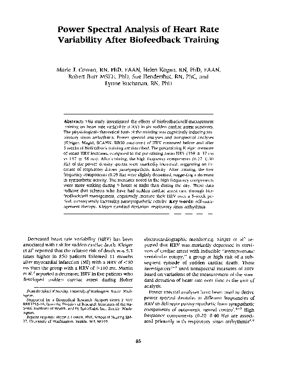 (PDF) Power spectral analysis of heart rate variability after ...