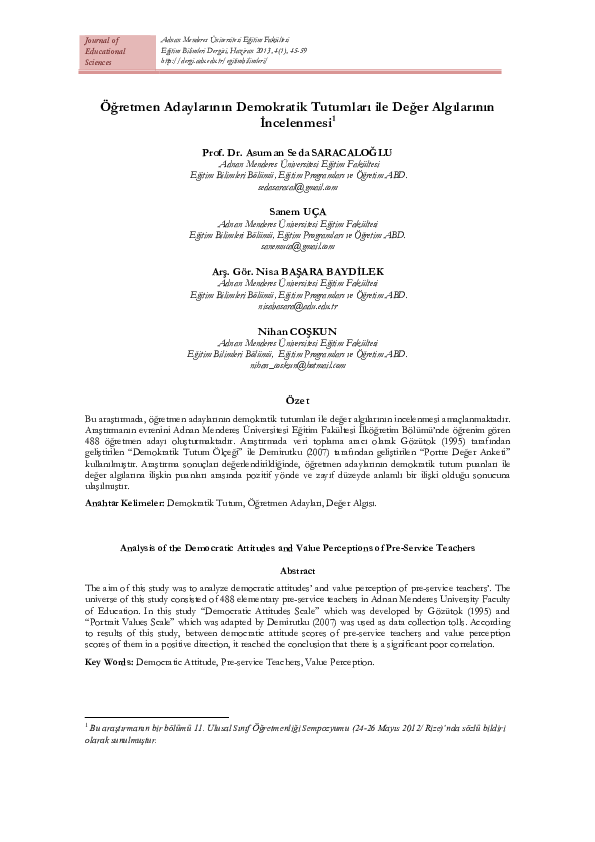 (PDF) Analysis of the Democratic Attitudes and Value Perceptions of Pre ...