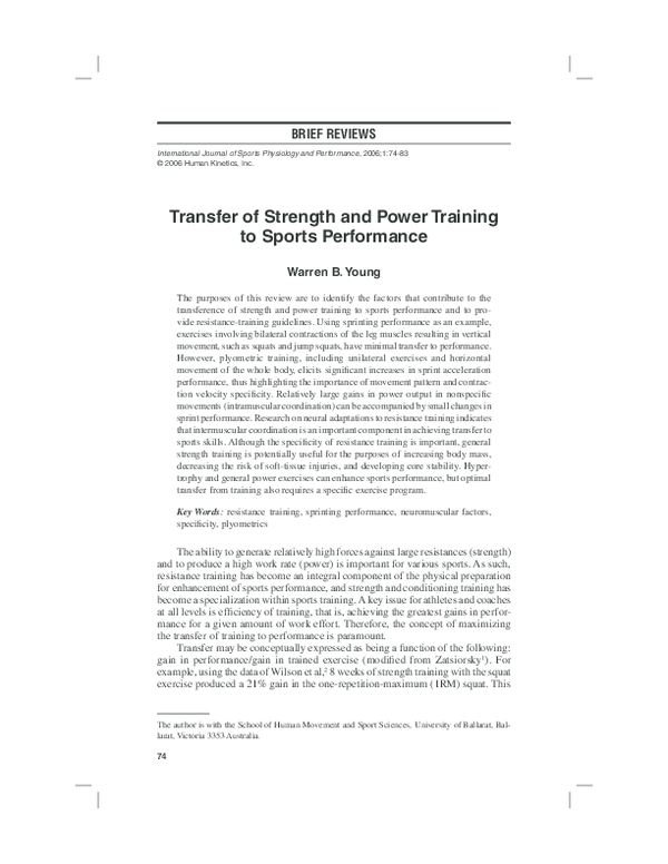 (PDF) Transfer of strength and power training to sports performance