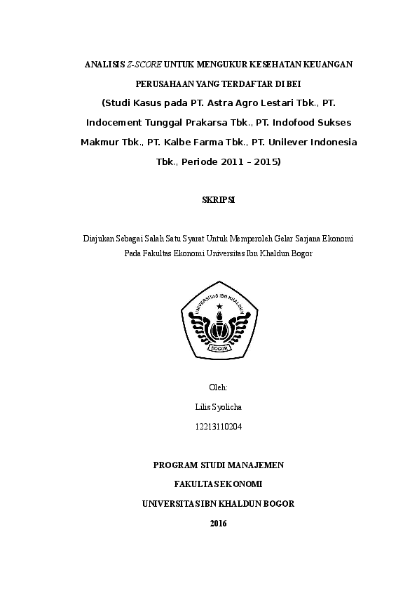 Doc Analisis Z Score Untuk Mengukur Kesehatan Keuangan Perusahaan Yang Terdaftar Di Bei Docx Lilis Syolicha Academia Edu