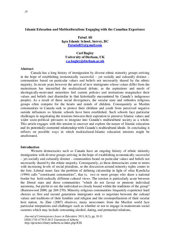 (PDF) Islamic Education and Multiculturalism: Engaging with the ...
