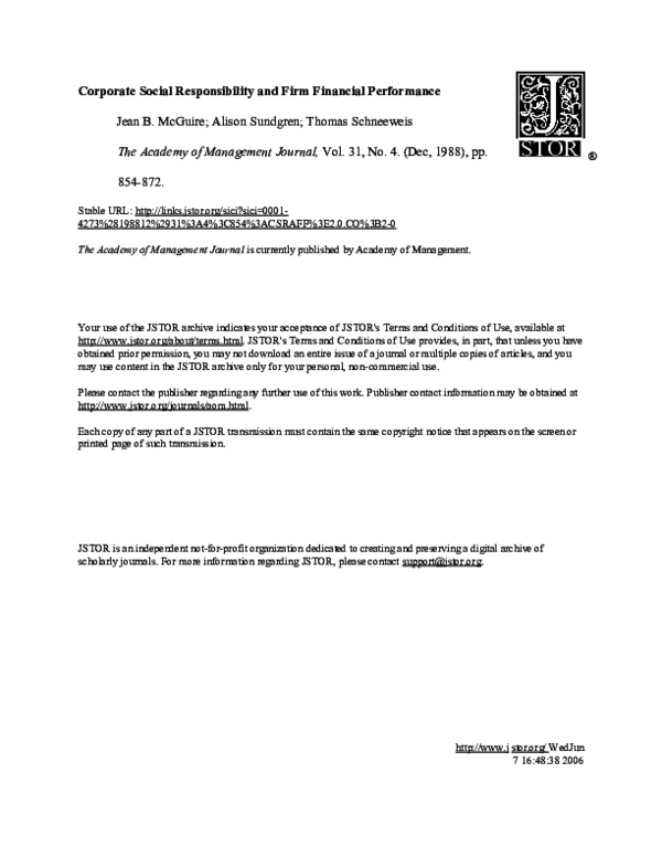 (PDF) Corporate Social Responsibility and Firm Financial Performance
