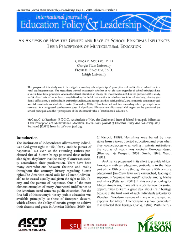 (PDF) An Analysis of How the Gender and Race of School Principals ...