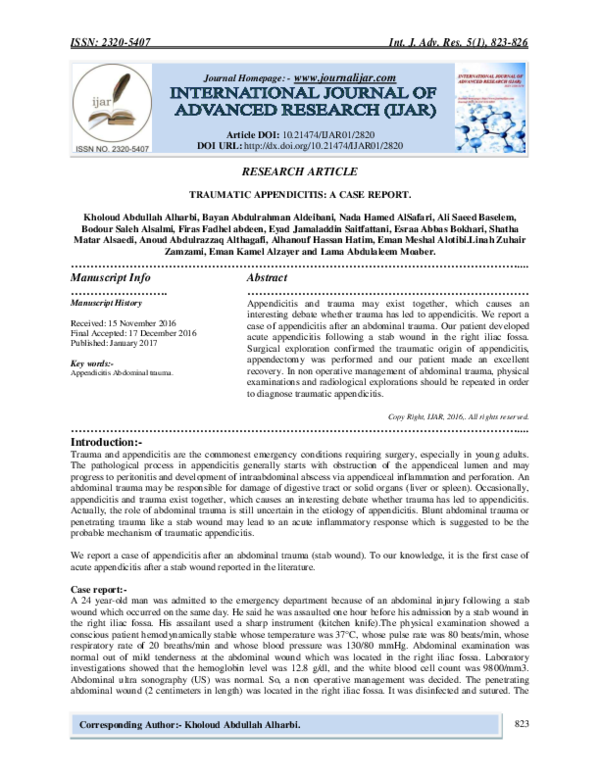 TRAUMATIC APPENDICITIS: A CASE REPORT