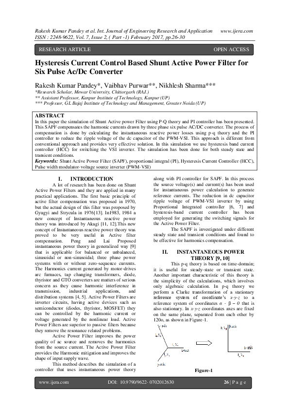 (PDF) Hysteresis Current Control Based Shunt Active Power Filter for ...