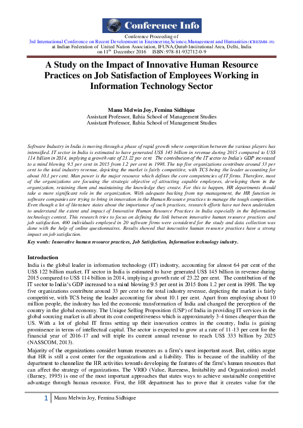 (PDF) A Study on the Impact of Innovative Human Resource Practices on ...