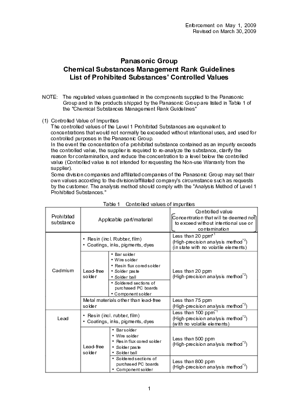 (PDF) Panasonic Group Chemical Substances Management Rank Guidelines