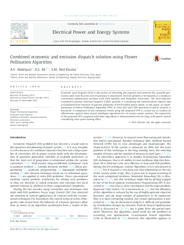 (PDF) Combined economic and emission dispatch solution using Flower ...