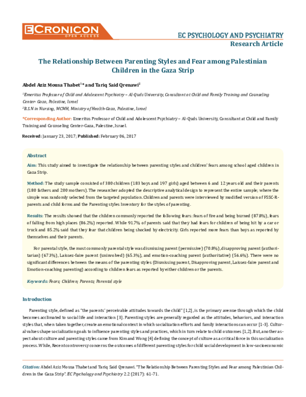 (PDF) EC PSYCHOLOGY AND PSYCHIATRY The Relationship Between Parenting